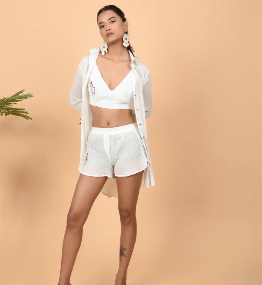 White co-ord set with shirt